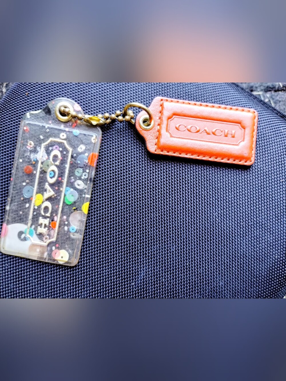 COACH Poppy XL Clear Confetti Hangtag & Orange Leather Tag Set RARE VINTAGE